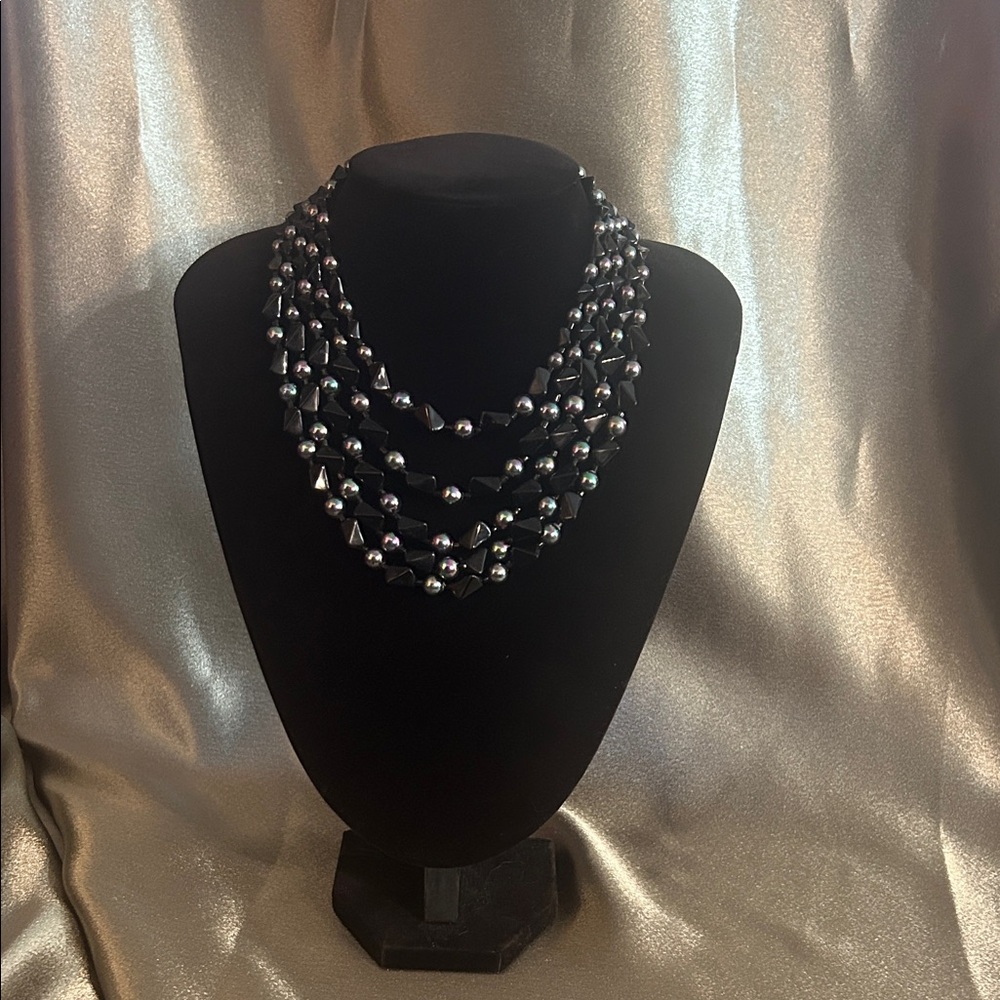 Lustrous Multi-Strand Black and Iridescent Necklace